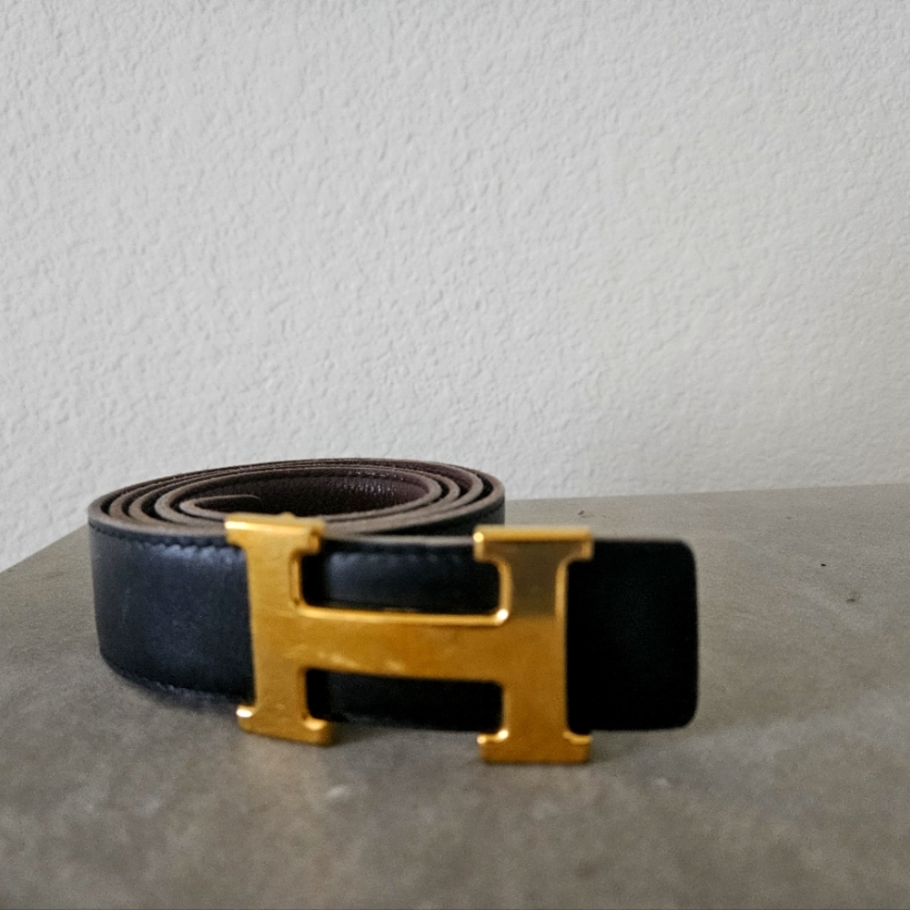 Hermes Noir Belt with Golden H Buckle